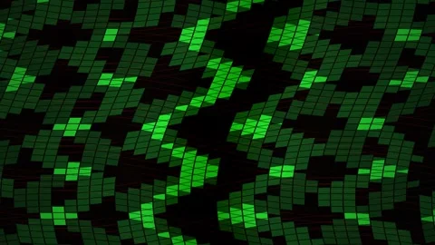 Green Pixel Grid Wave Motion on Dark Digital Tech Background Stock Footage 343722699