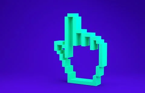 Green Pixel hand cursor icon isolated on blue background. Pointer hand cursor Illustrazione stock