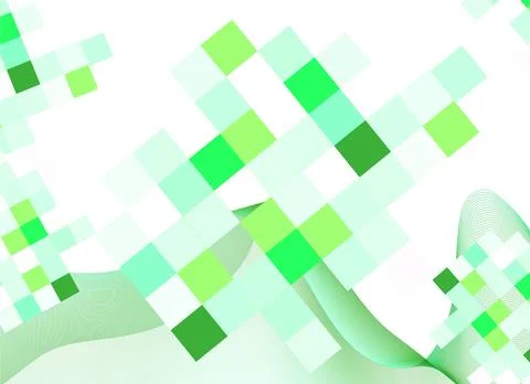 Green Pixelated Background with Wavy Lines with futuristic 3D cubes  textured Stock Illustration