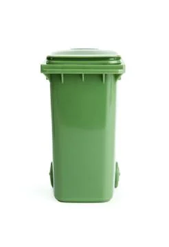 Green plactic garbage bin isolated on white background Stock Photos