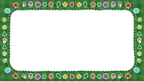 Green Plaid Notebook Border with Leaves and Torn Paper Frame Loop Stock Footage 345197669