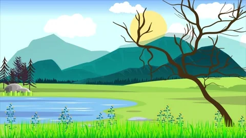Green Plain And The Old Tree In The Spring Season Video stock 159983140