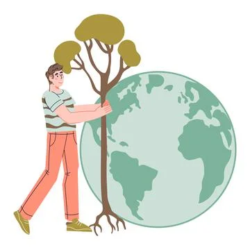 Green planet and Environment conservation, ecology concept with volunteer tak Stock Illustration