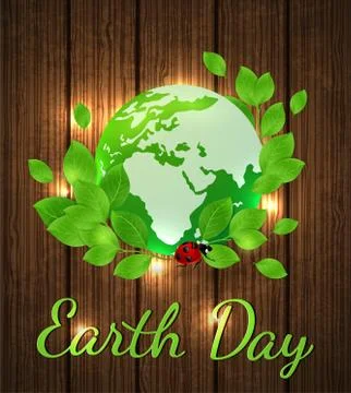Green planet and ladybug Stock Illustration