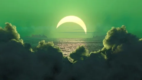 Green planet. Clouds (alpha matted) covering the solar eclipse, the clouds build Stock-Footage 84513400