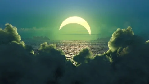 Green planet. Clouds (alpha matted) covering the solar eclipse, the clouds build Stock Footage 84513777