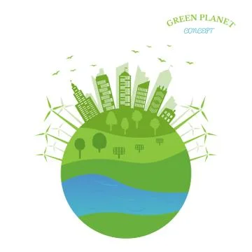 Green planet concept and environment conservation. Renewable energy. Ilustración de archivo