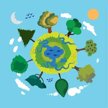Green Planet - Illustration for kids Stock Illustration