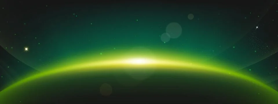 Green planet light glow eclipse in space horizon Ilustração Stock
