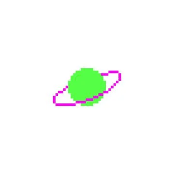 Green planet with pink ring pixel art Y2K vector icon, Saturn, Jupiter or Stock Illustration
