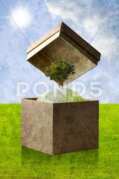 Green planet in the recycle paper box, sustainable concept Stock Illustration