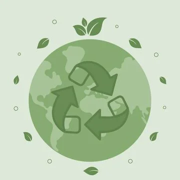 Green planet with recycling symbol. Zero waste movement support. Environmental Stock Illustration
