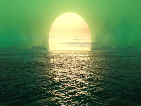 Green planet - sunset over seamlessly looped ocean.  Stock Footage 81524613