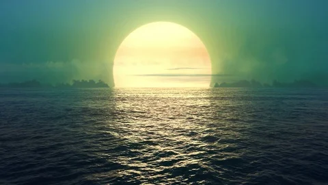 Green planet - sunset over seamlessly looped ocean.  Stock Footage 82263227
