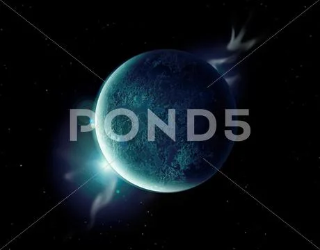 Green planet in the universe with aura and stars Stock Illustration