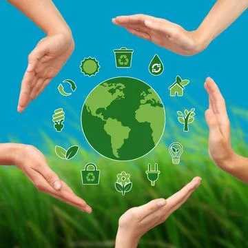 Green Planet in Your Hands. Save Earth. Stock Illustration