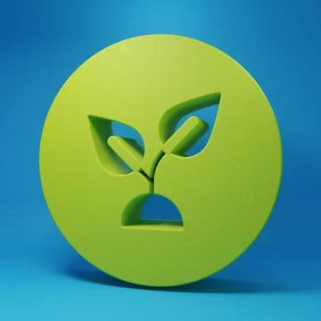 Green Plant based icon isolated on blue background. Minimalism concept. 3D .. Stock Illustration