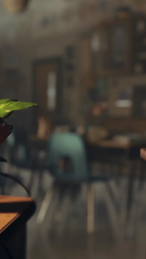Green plant on desk inside classroom with empty chairs in background Stock Footage 335688464