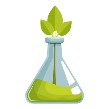 Green plant growing inside erlenmeyer flask filled with liquid substance Illustrazione stock