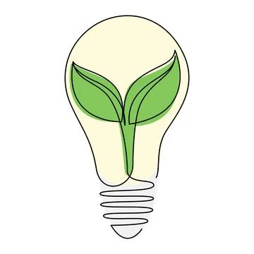 Green plant inside light bulb continuous one line drawing. Editable stroke. Stock Illustration