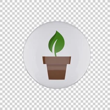 Green Plant Pot with Tree Leaf on Circle Glossy 3D Button Stock Illustration