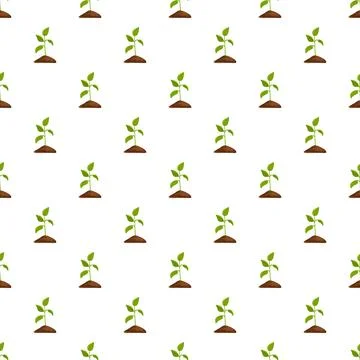 Green plant sapling growing pattern on white background Stock Illustration