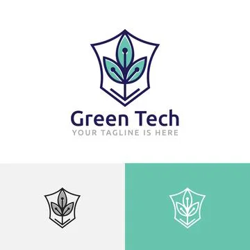 Green Plant Technology Shield Science Research Logo Stock Illustration