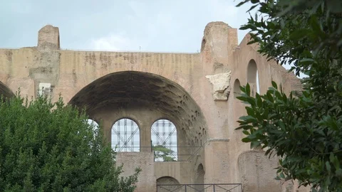 Green plants on the front of the ruined building in Italy Stock Footage 85819963
