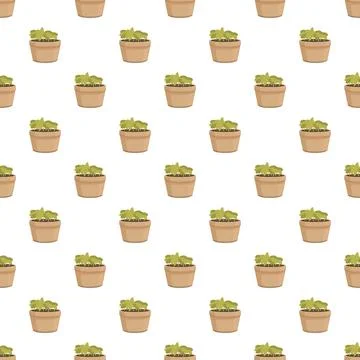 Green plants in pots seamless repeating pattern background Illustrazione stock