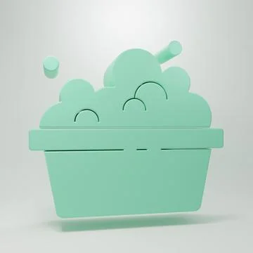 Green Plastic basin with soap suds icon isolated on grey background. Bowl w.. Stock Illustration