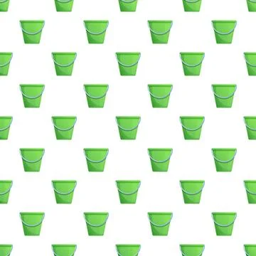 Green plastic buckets seamless pattern for cleaning backgrounds Stock Illustration