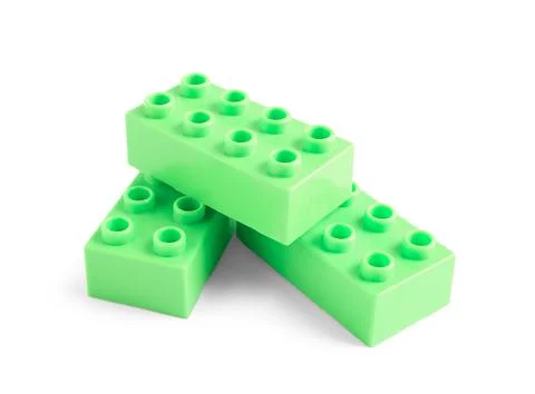 Green plastic building blocks on white background Stock Photos