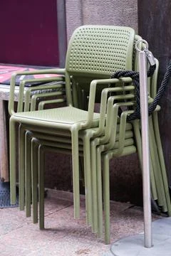 Green plastic chairs Stock Photos