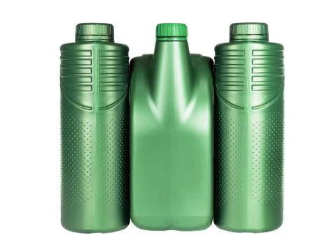 Green Plastic Containers for Engine Lubricants Stock Photos
