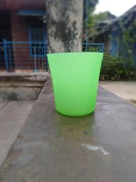 Green plastic cup 写真素材