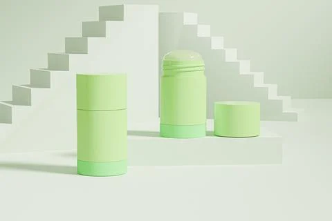 Green plastic cylindrical containers for solid deodorants mockup Stock Illustration