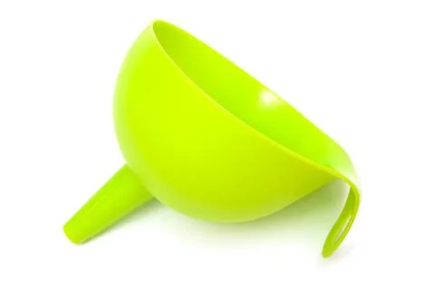 Green plastic funnel Foto stock