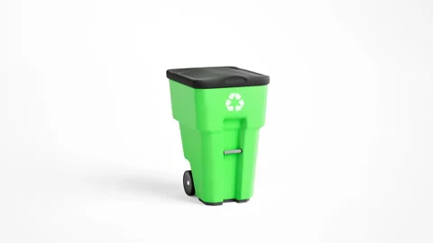 Green plastic garbage bin with recycling logo. 動画素材 96079467