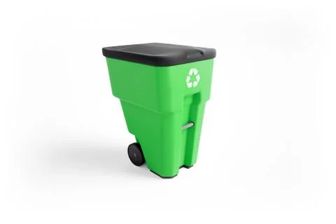 Green plastic garbage bin with recycling logo, isolated on white background イラスト素材