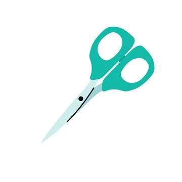 Green plastic handle scissors tool isolated on white background Illustration