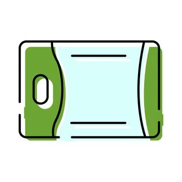 Green plastic kitchen cutting board for food preparation Stock Illustration