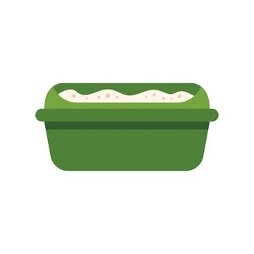 Green plastic litter box containing sand for cat toilet training Stock Illustration
