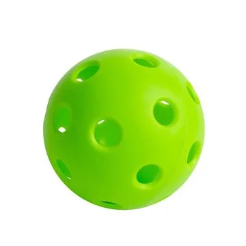 Green plastic pickleball ball with multiple circular holes on transparent 库存照片