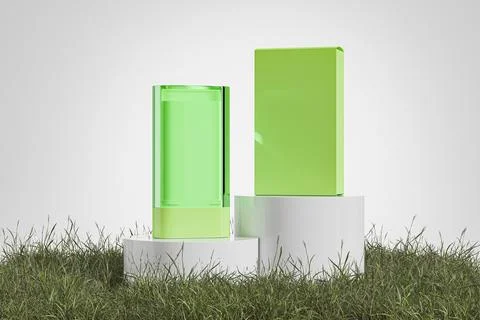 Green plastic Sunscreen Stick packaging, oval shape Rotating cosmetic packaging Illustrazione stock