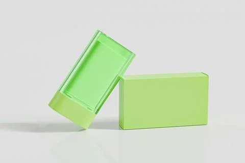 Green plastic Sunscreen Stick packaging, oval shape Rotating cosmetic packaging Illustrazione stock
