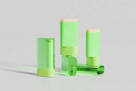 Green plastic Sunscreen Stick packaging, oval shape Rotating cosmetic packaging Illustrazione stock