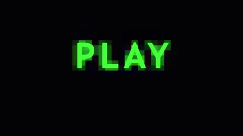 Green PLAY text glowing against black background with cinematic motion and .. Video stock 343417584