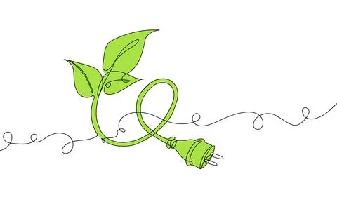 Green Plug and Leaf Line Drawing Stock Illustration