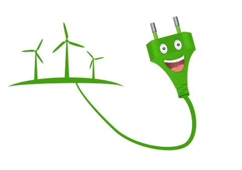 Green plug and windmills. Stock Illustration