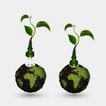 Green plug with leaves and planet. Stock Illustration